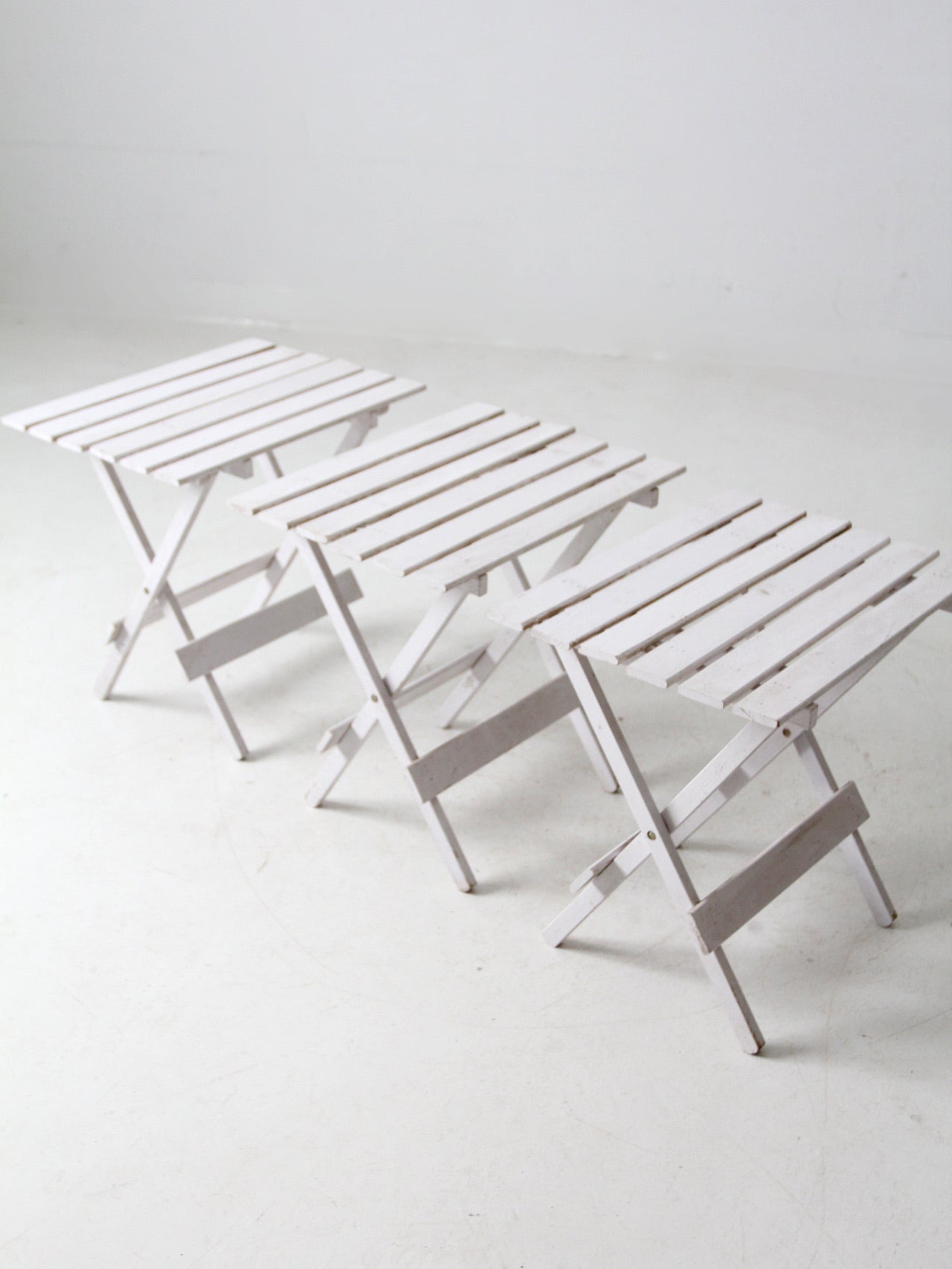 set of 3 vintage slat wood folding end tables