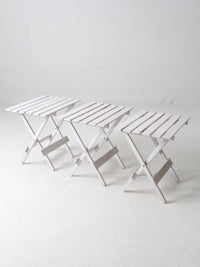 set of 3 vintage slat wood folding end tables