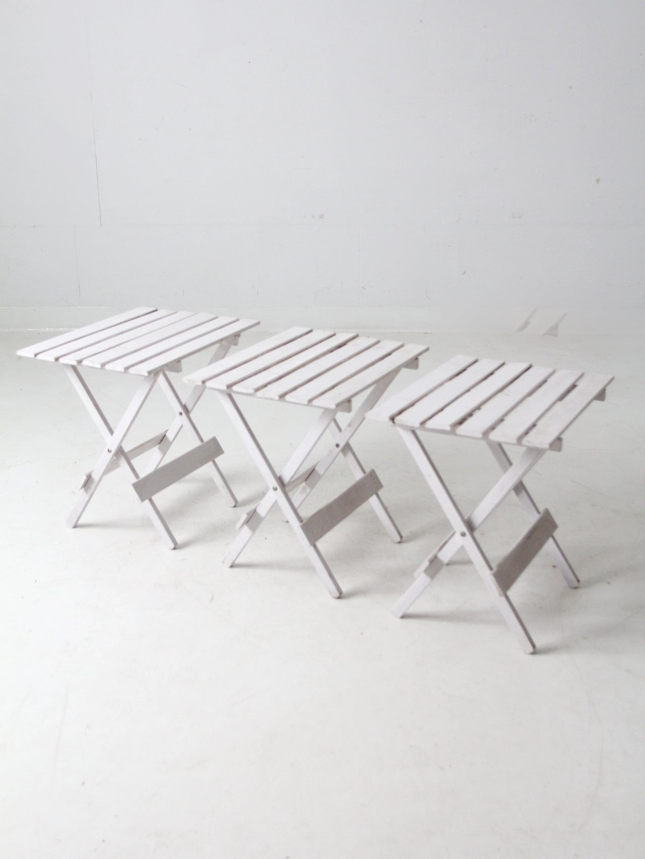 set of 3 vintage slat wood folding end tables
