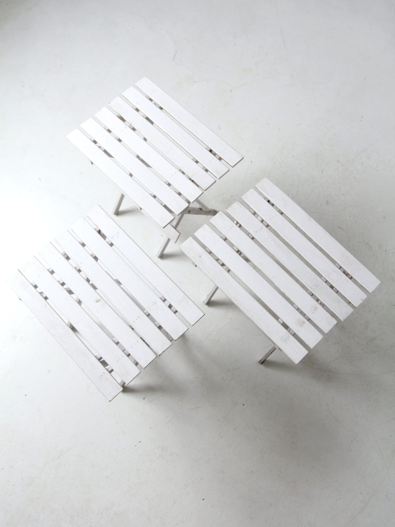 set of 3 vintage slat wood folding end tables
