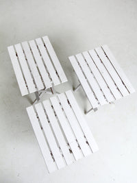 set of 3 vintage slat wood folding end tables
