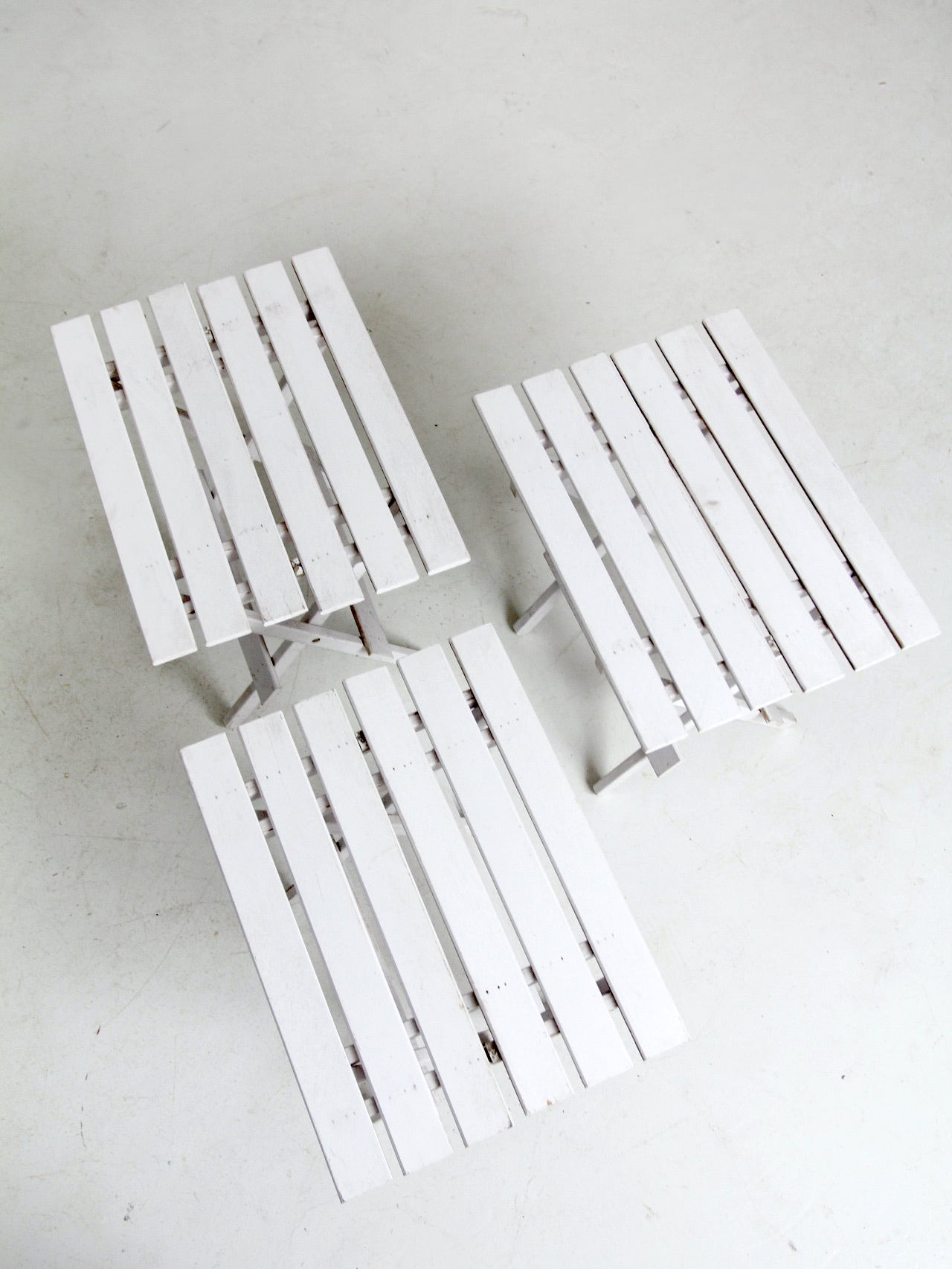 set of 3 vintage slat wood folding end tables