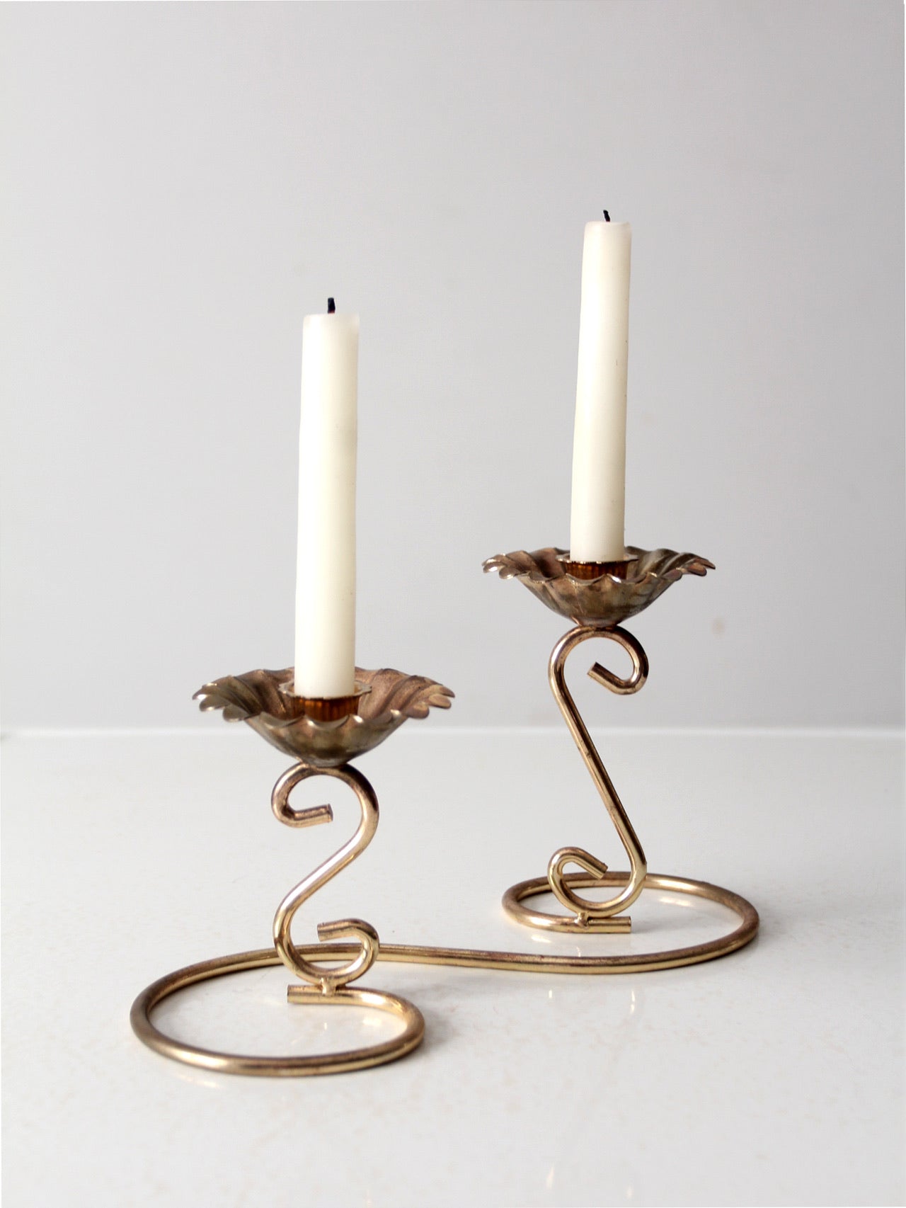vintage brass double candlestick holder