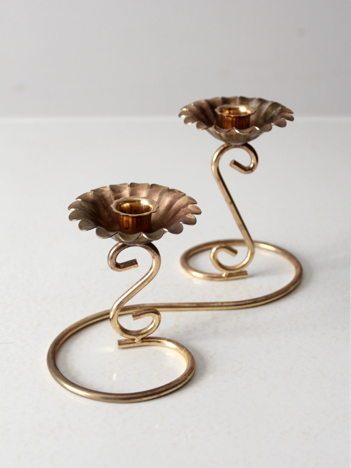 vintage brass double candlestick holder
