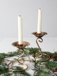 vintage brass double candlestick holder