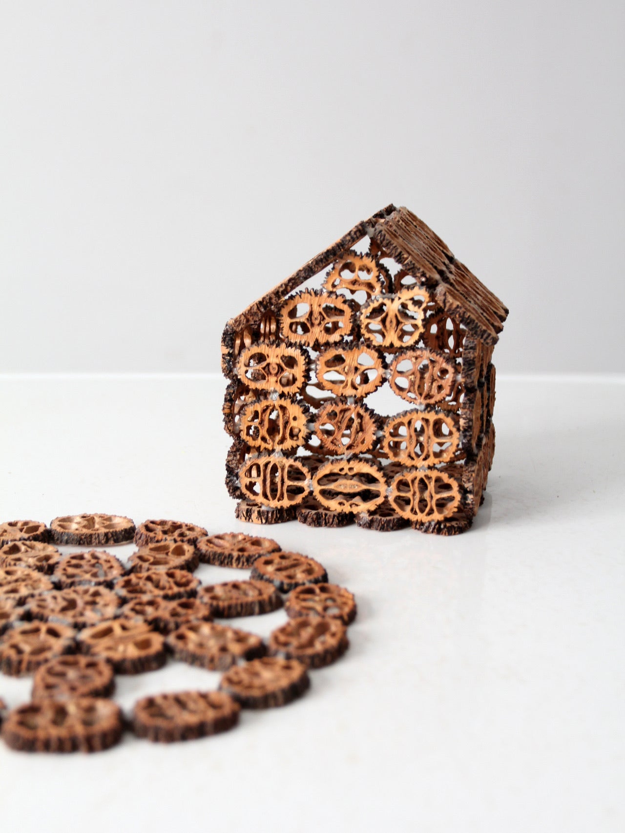 antique walnut slice nut house and tray