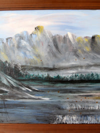 vintage mountain lake painting