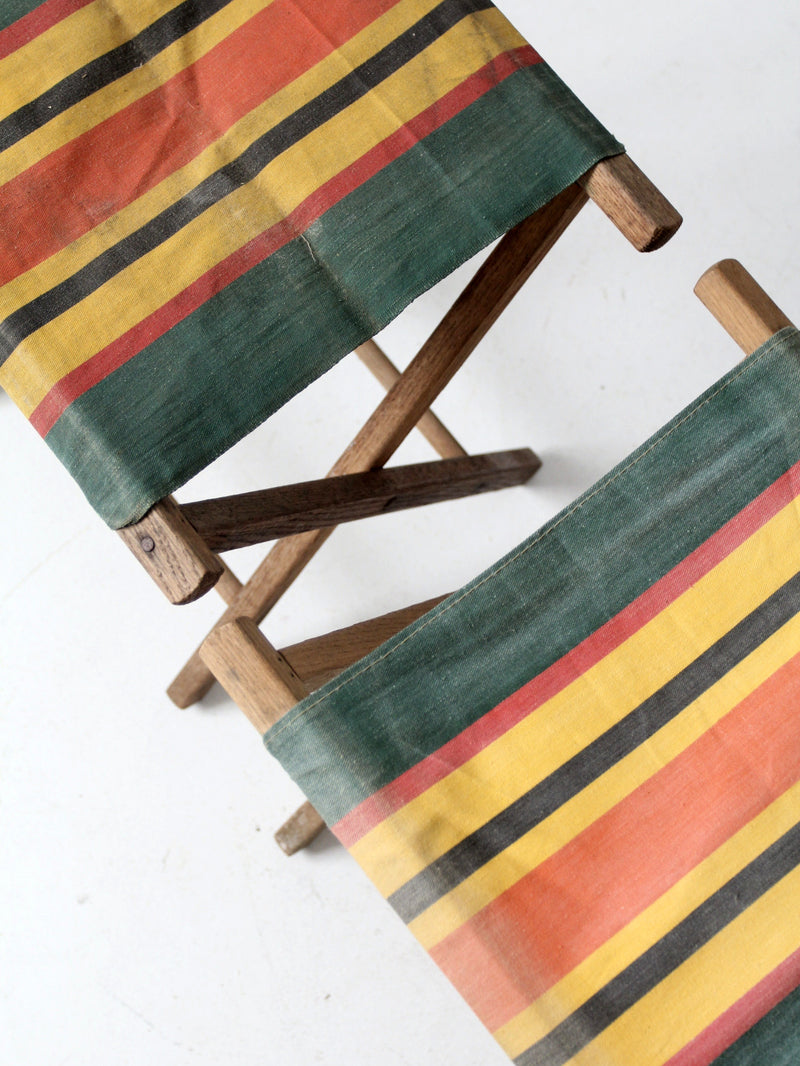 vintage canvas stripe camp stool pair