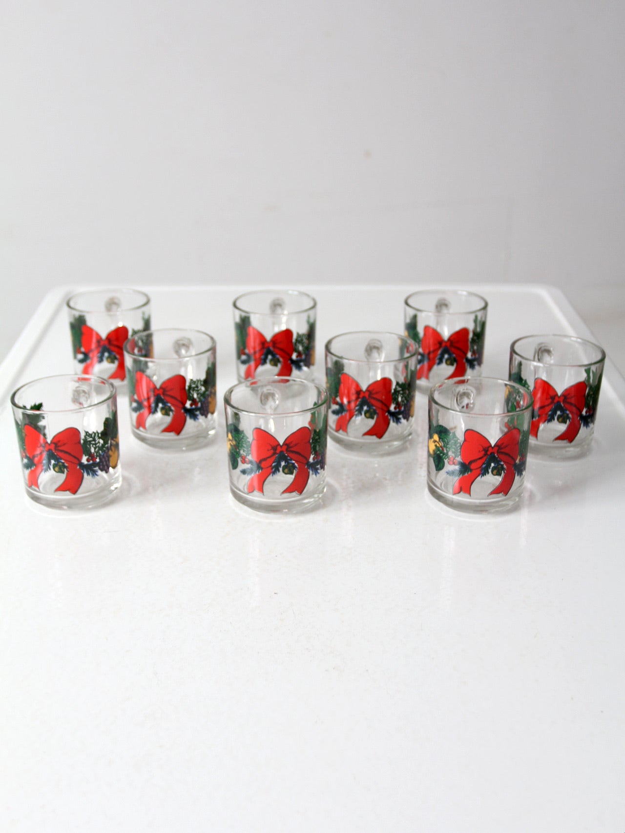 vintage Anchor Hocking glass Christmas mug set of 9