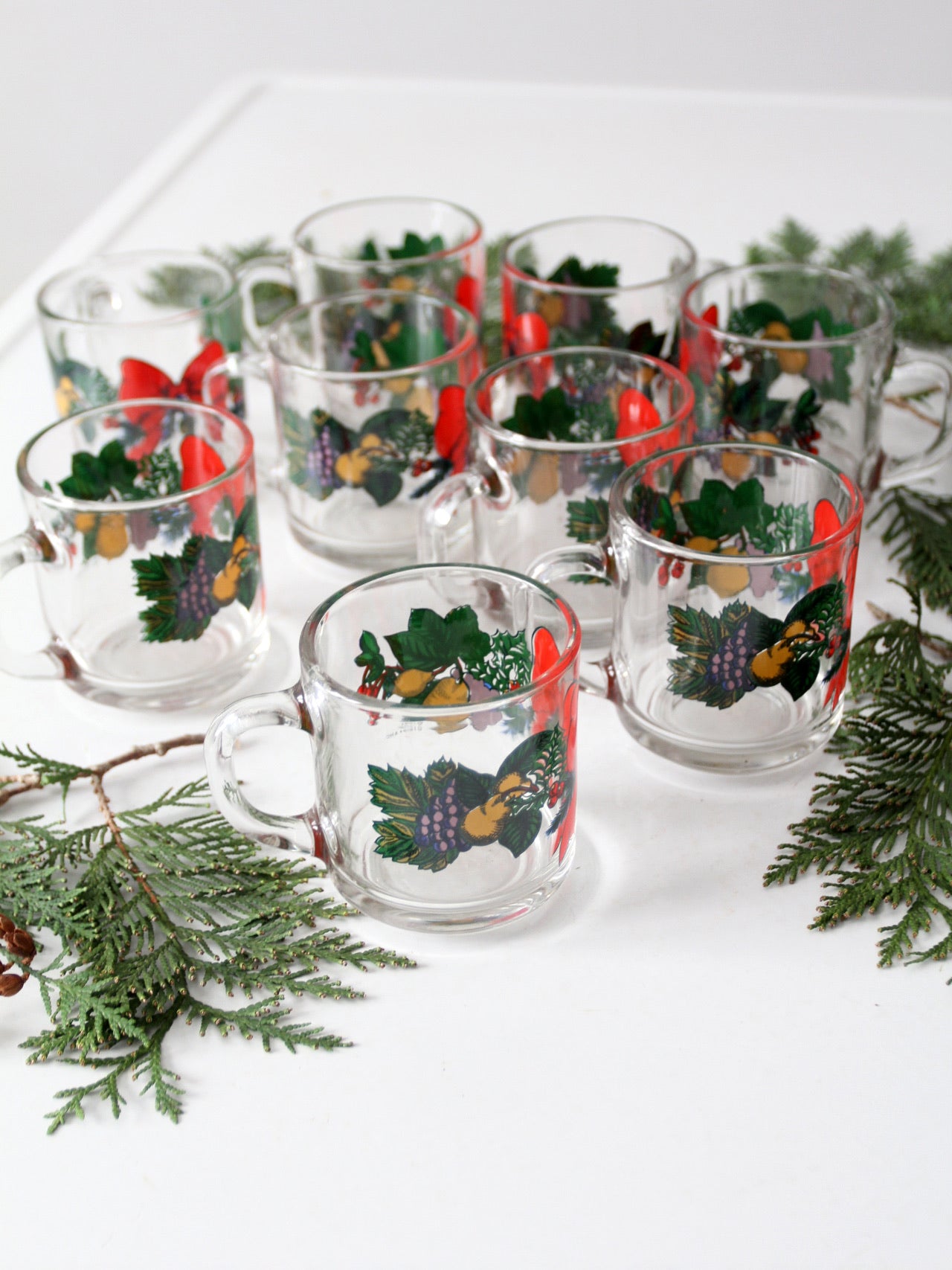 vintage Anchor Hocking glass Christmas mug set of 9