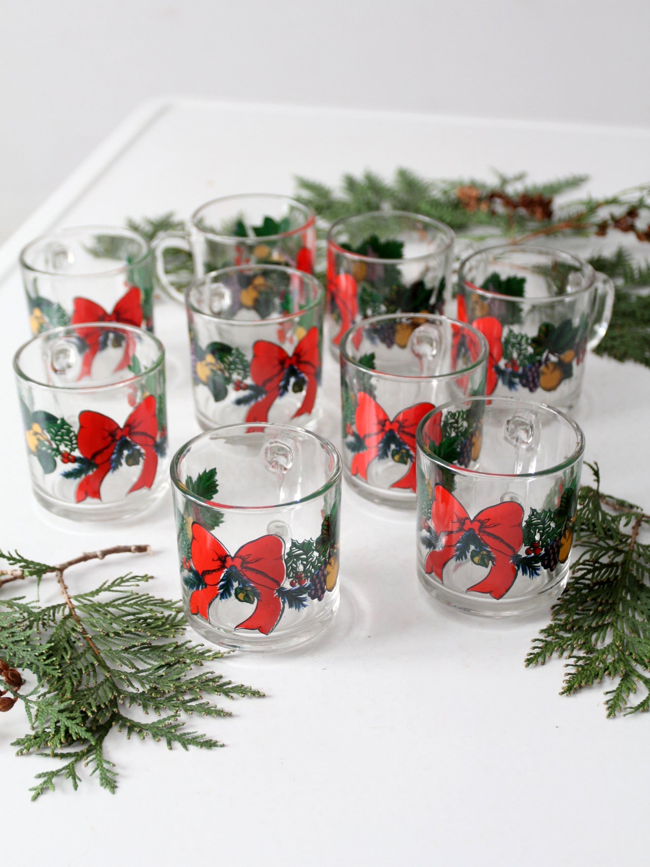 vintage Anchor Hocking glass Christmas mug set of 9