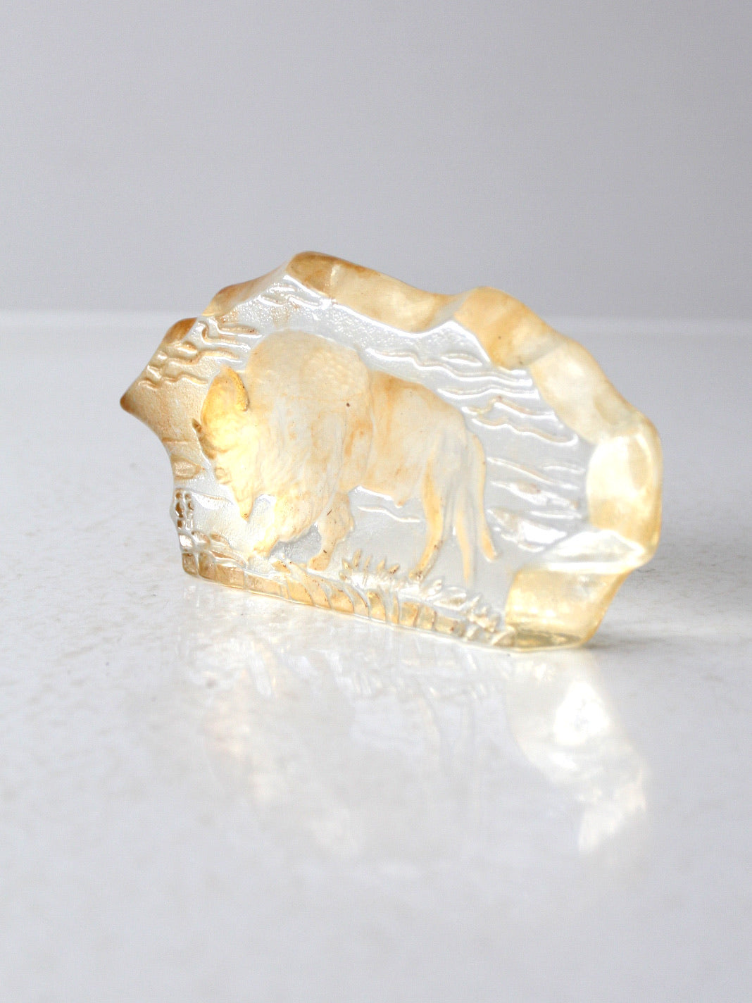vintage resin paperweight with grazing bison