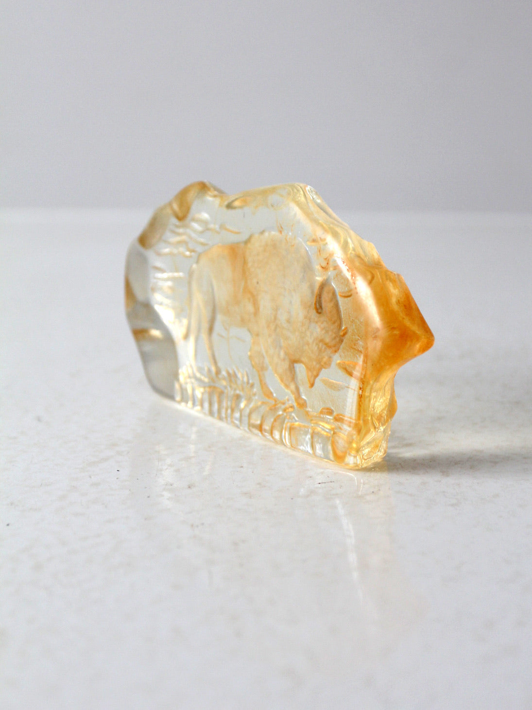 vintage resin paperweight with grazing bison