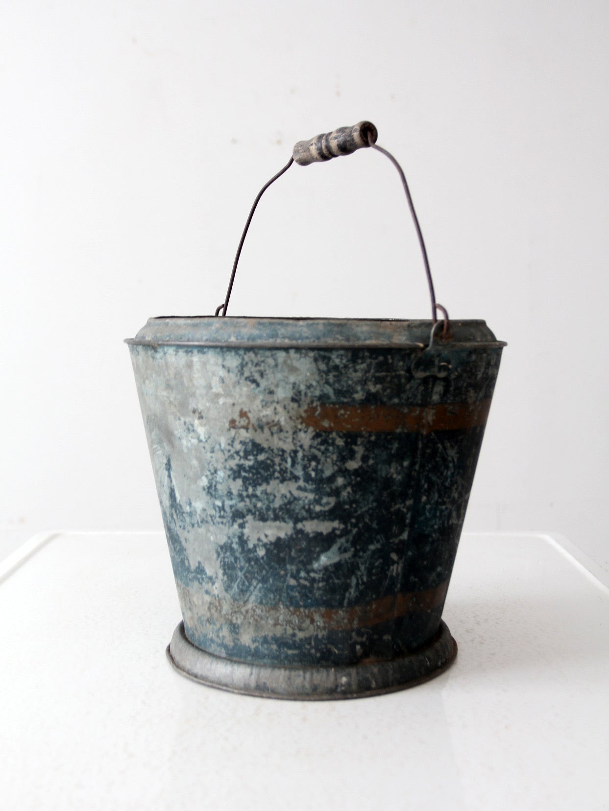 antique mottled blue rustic pail