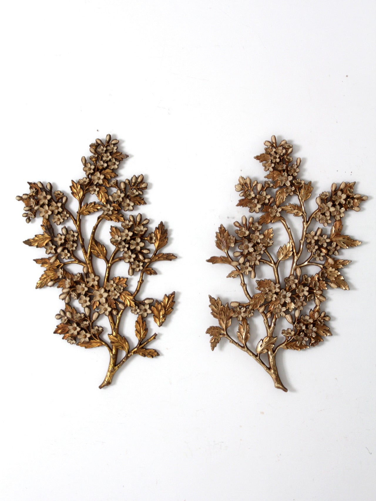 mid-century Syroco dogwood wall art sculptures pair