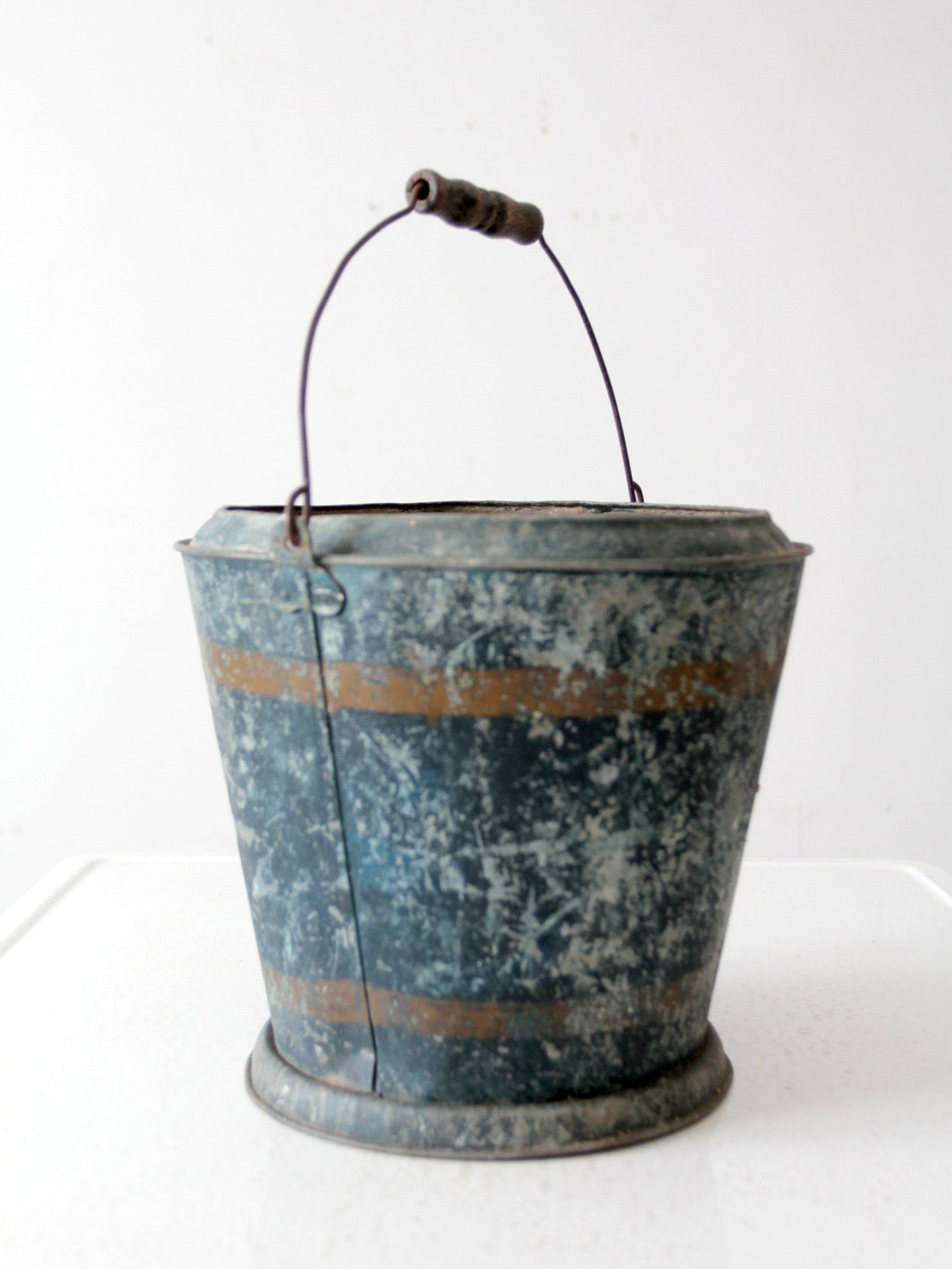 antique mottled blue rustic pail