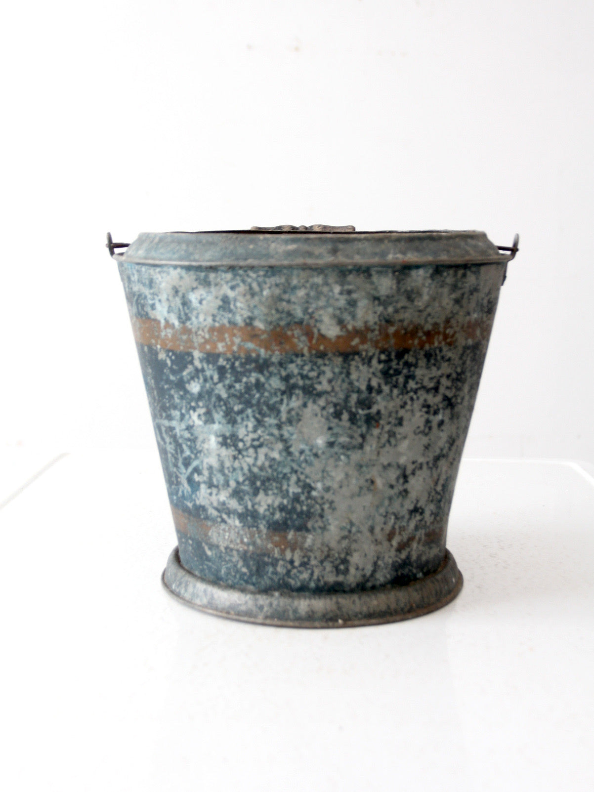 antique mottled blue rustic pail