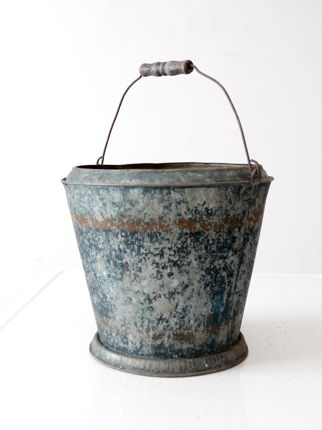 antique mottled blue rustic pail