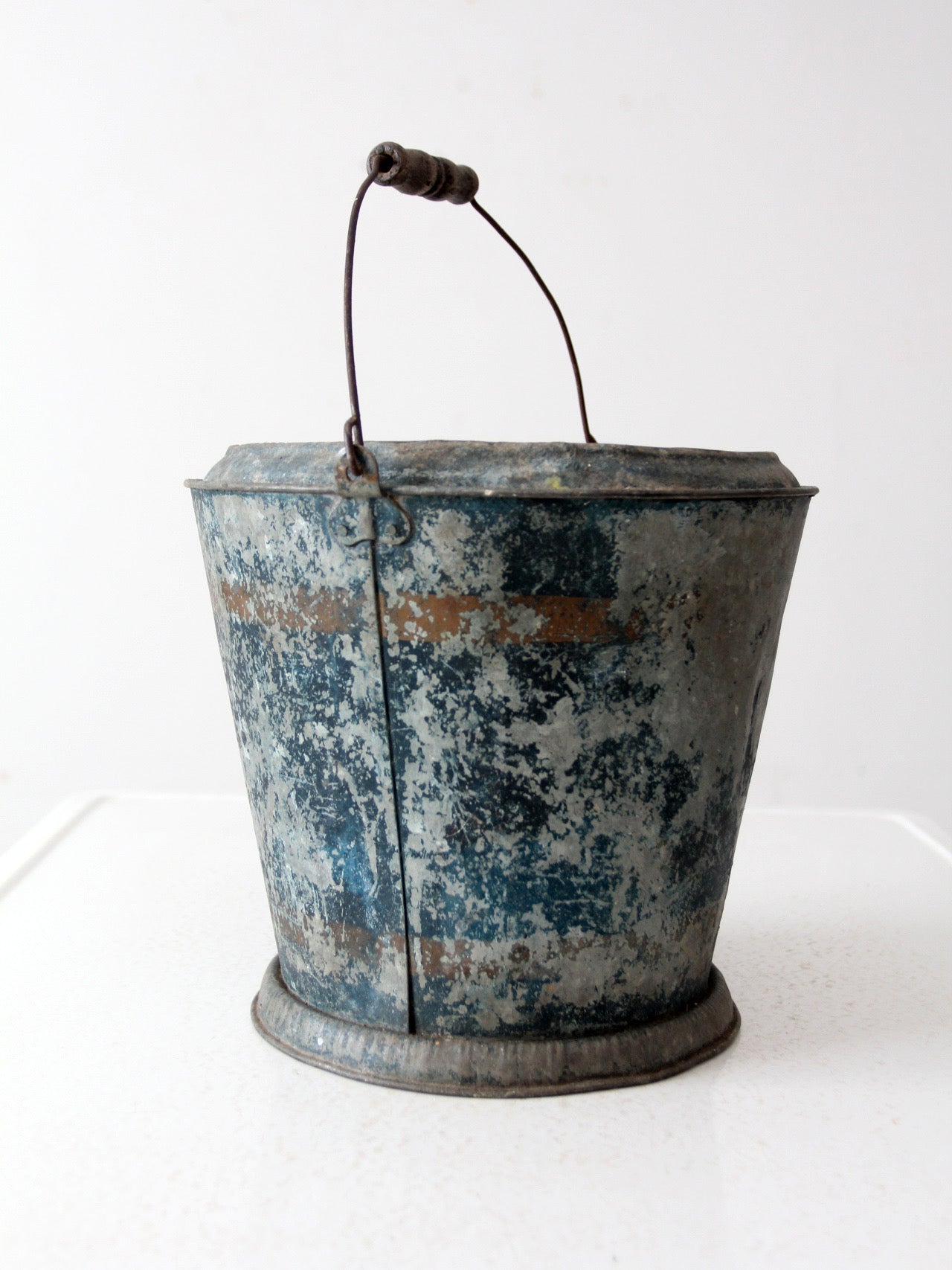 antique mottled blue rustic pail