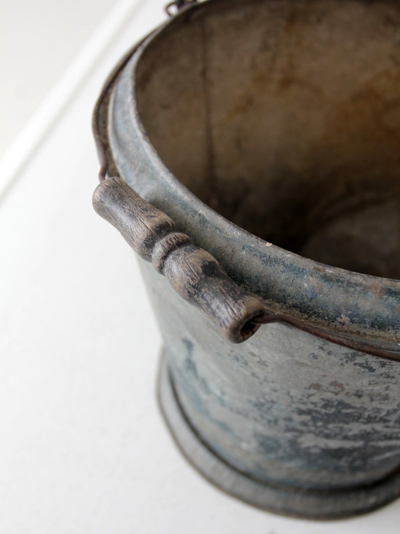 antique mottled blue rustic pail