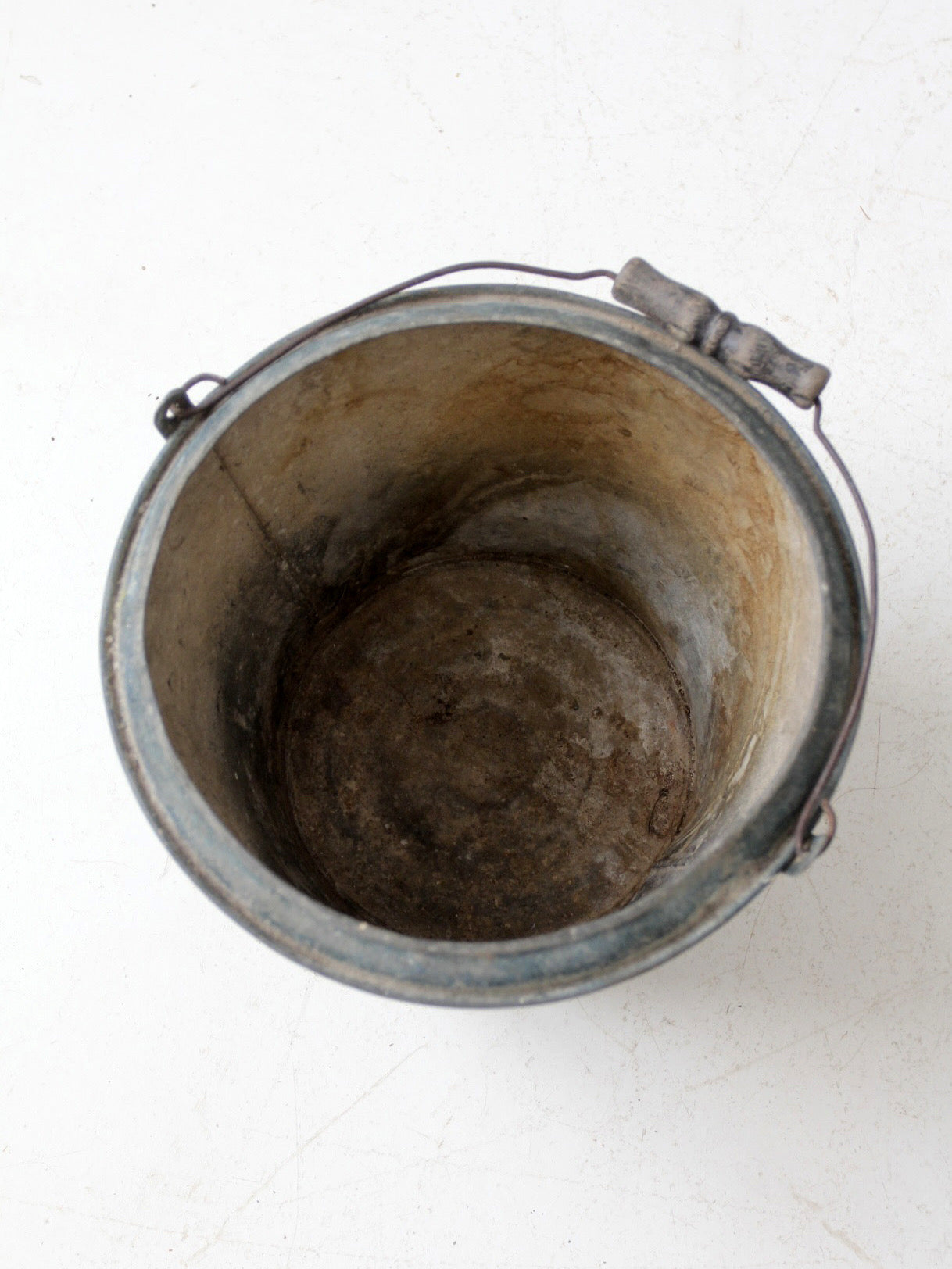 antique mottled blue rustic pail