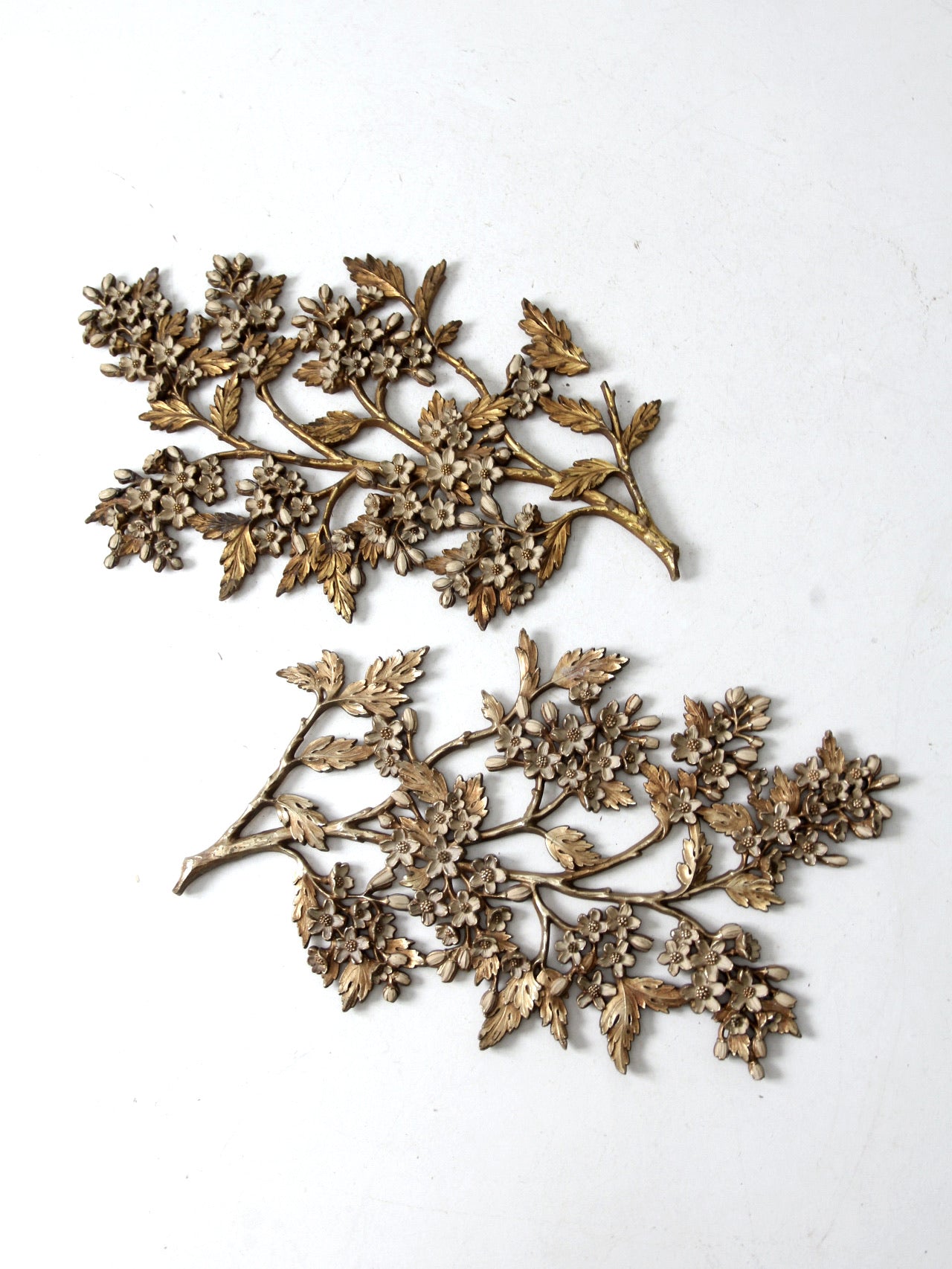 mid-century Syroco dogwood wall art sculptures pair