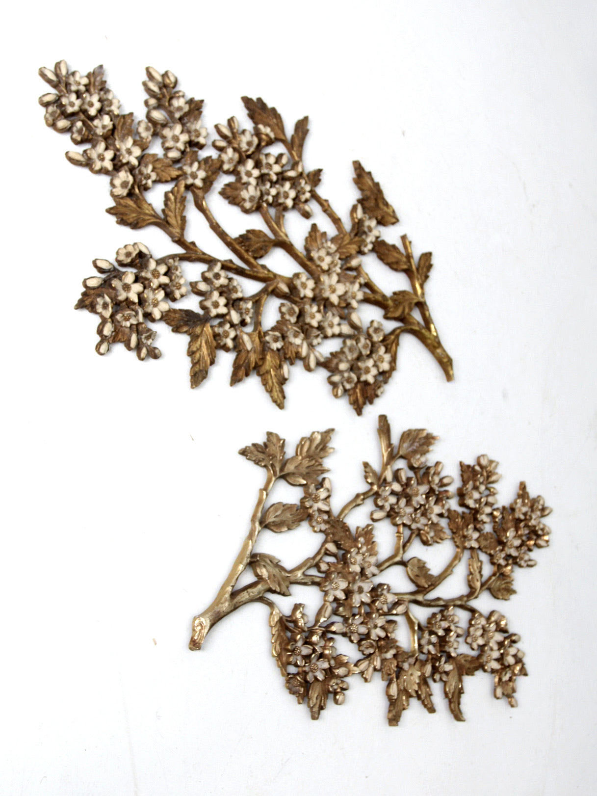 mid-century Syroco dogwood wall art sculptures pair