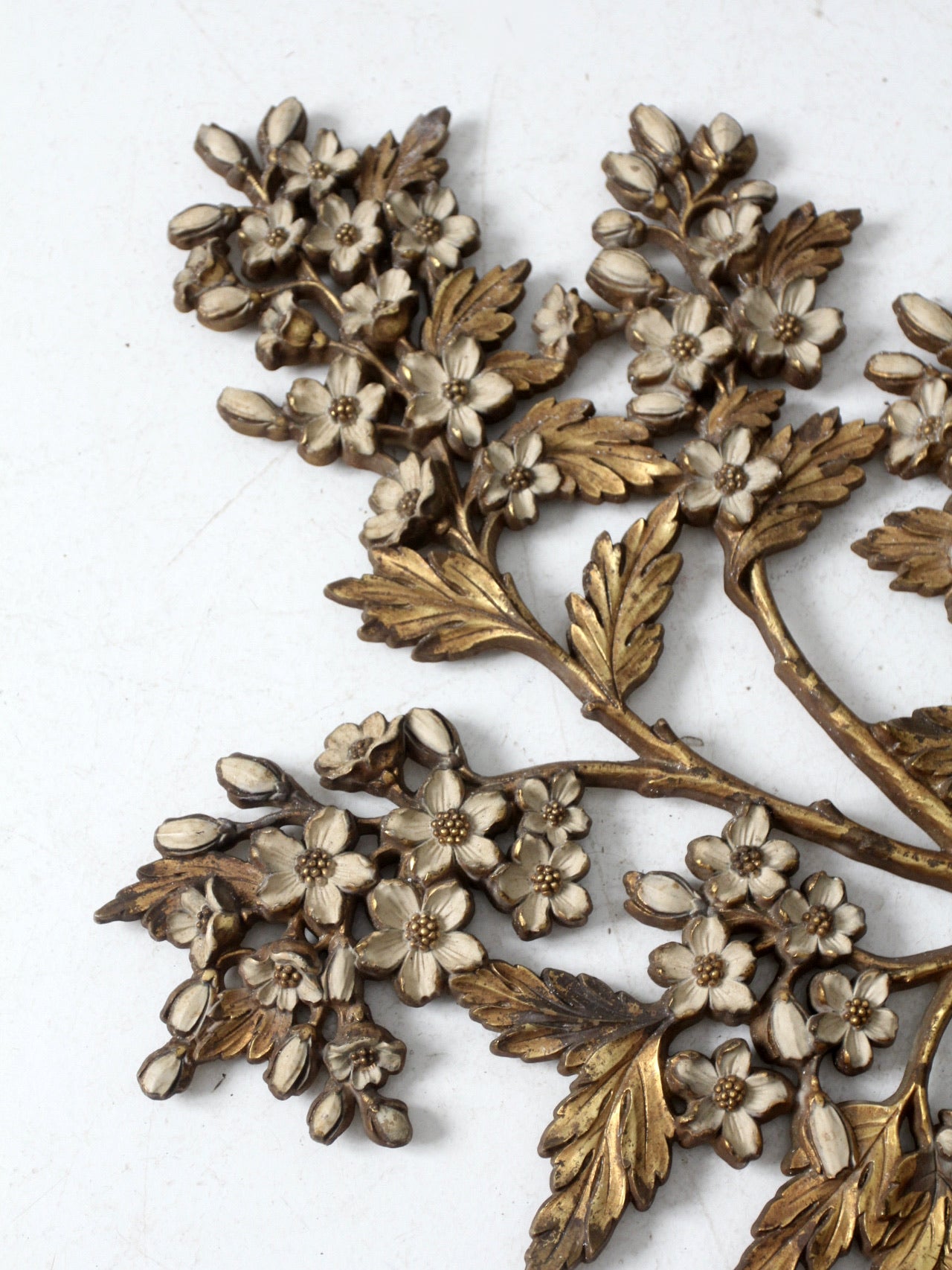 mid-century Syroco dogwood wall art sculptures pair