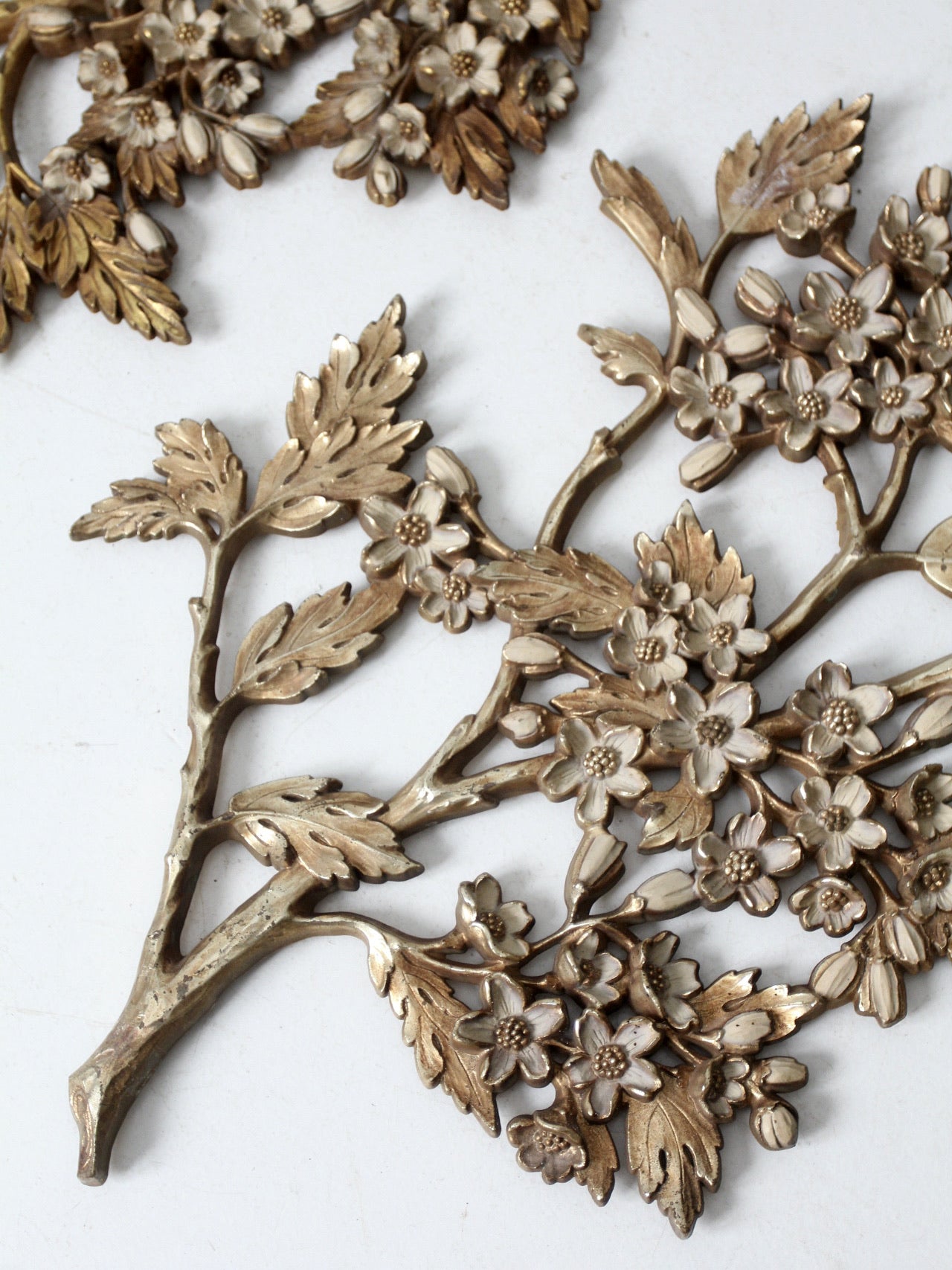 mid-century Syroco dogwood wall art sculptures pair