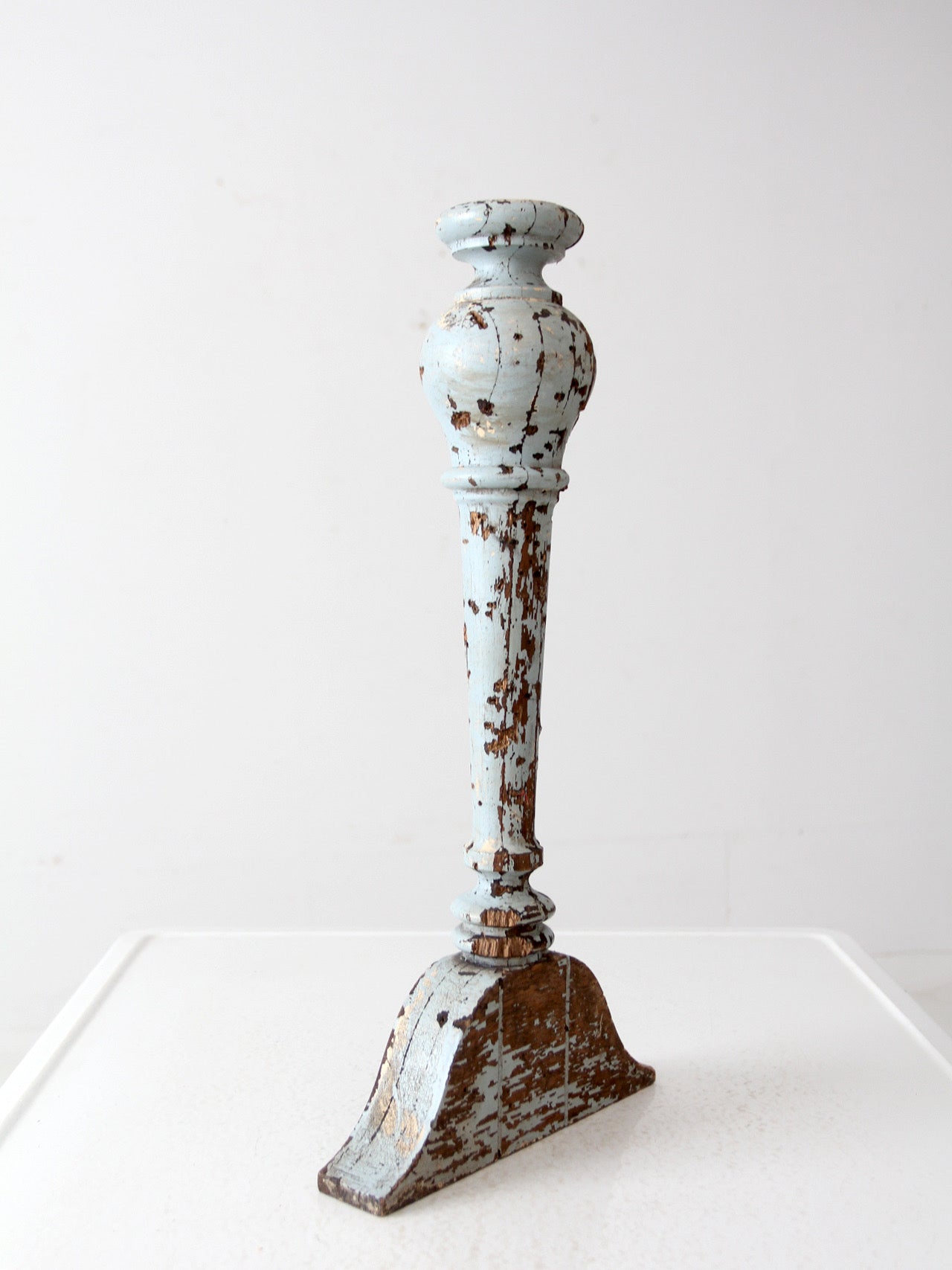 antique distressed blue baluster fragment