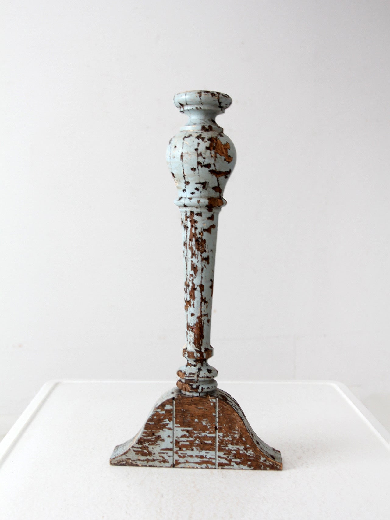 antique distressed blue baluster fragment