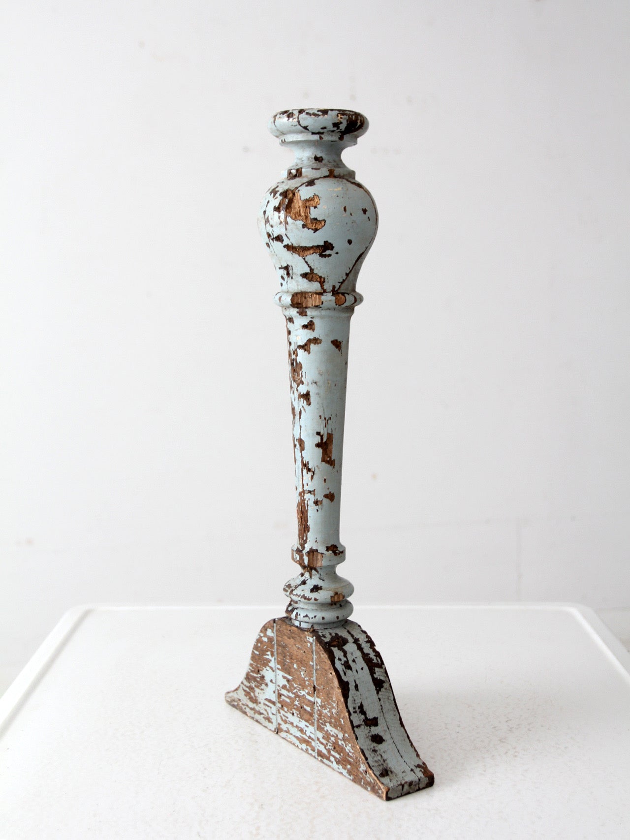 antique distressed blue baluster fragment