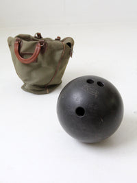 mid-century Ebonite 16 lb bowling ball with bag