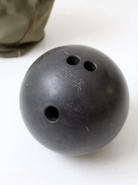 mid-century Ebonite 16 lb bowling ball with bag