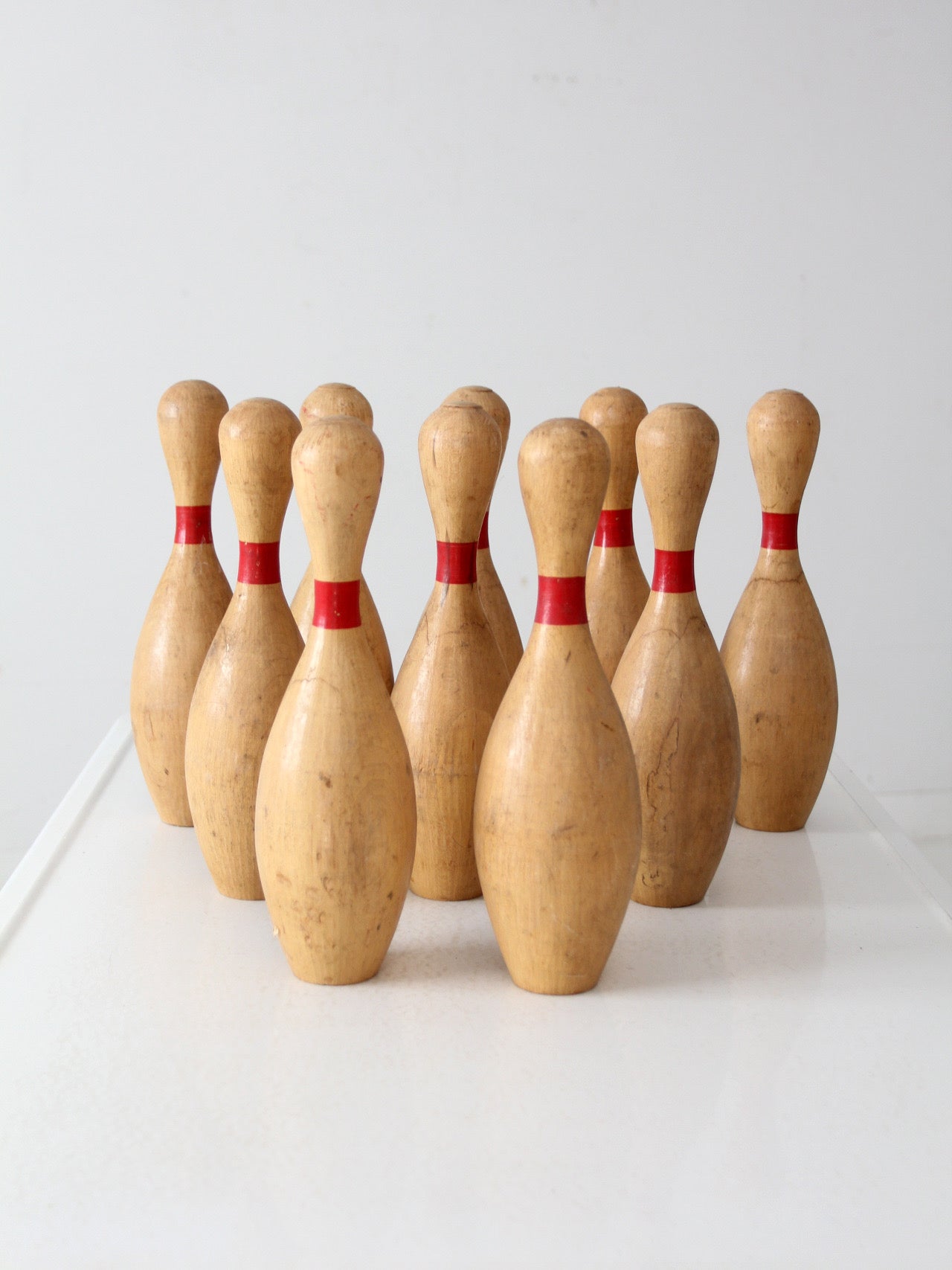 set of 10 vintage wooden bowling pins