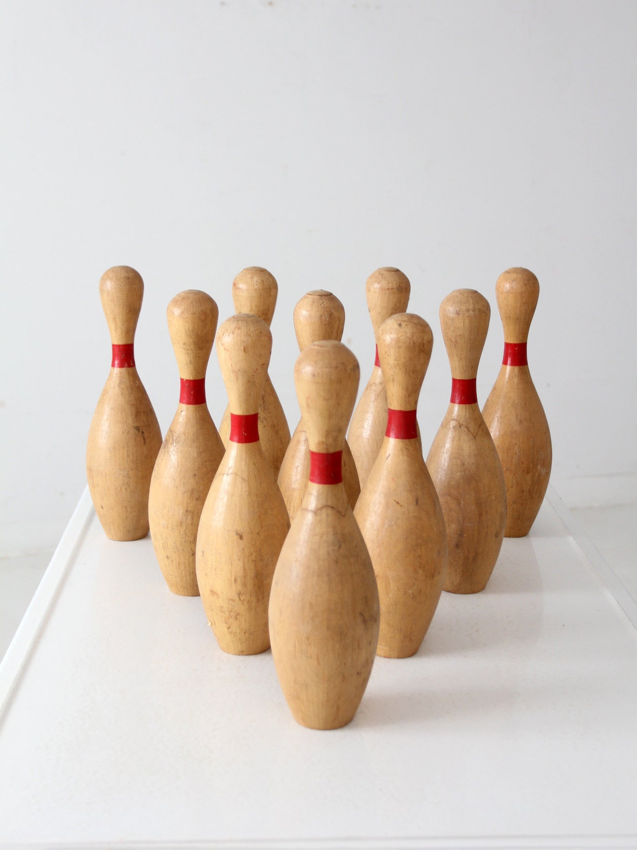 set of 10 vintage wooden bowling pins