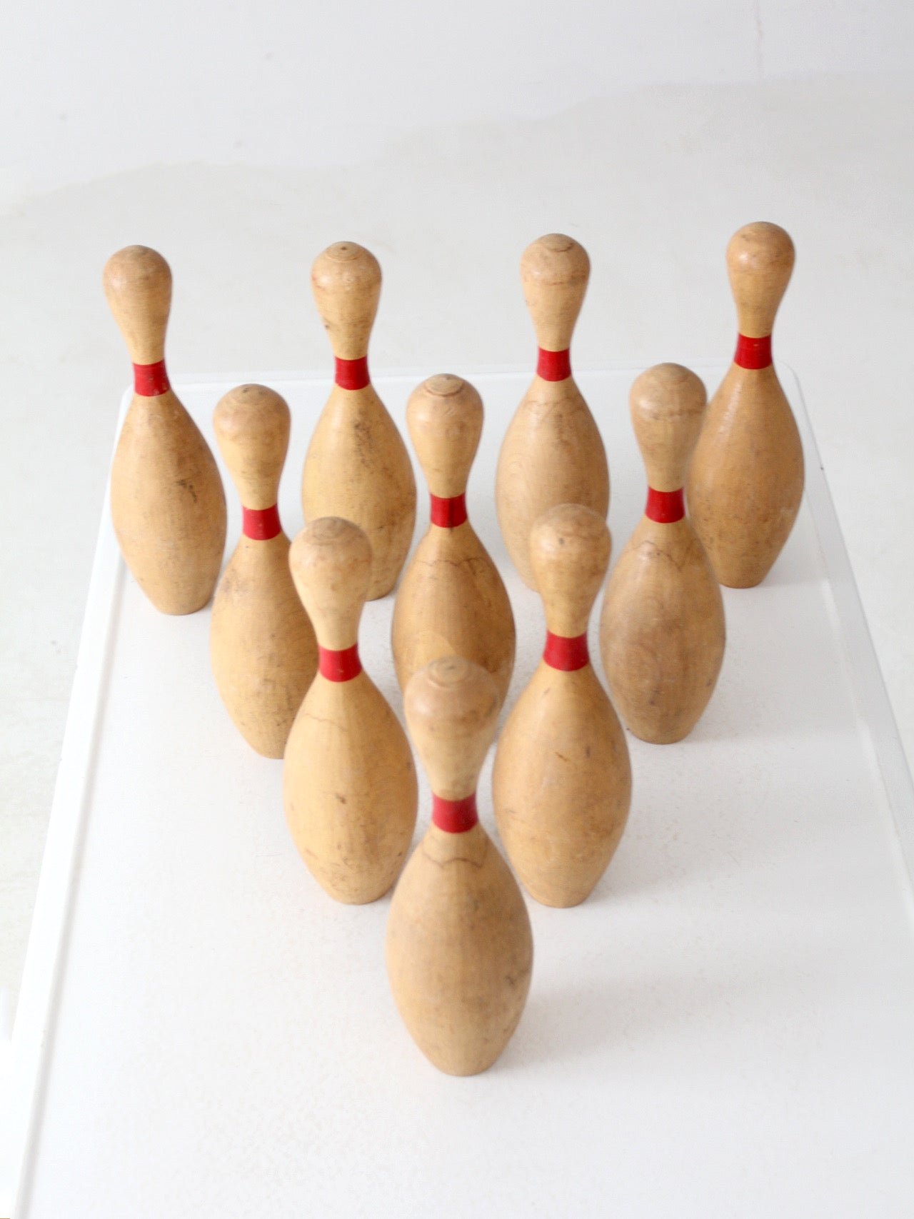 set of 10 vintage wooden bowling pins