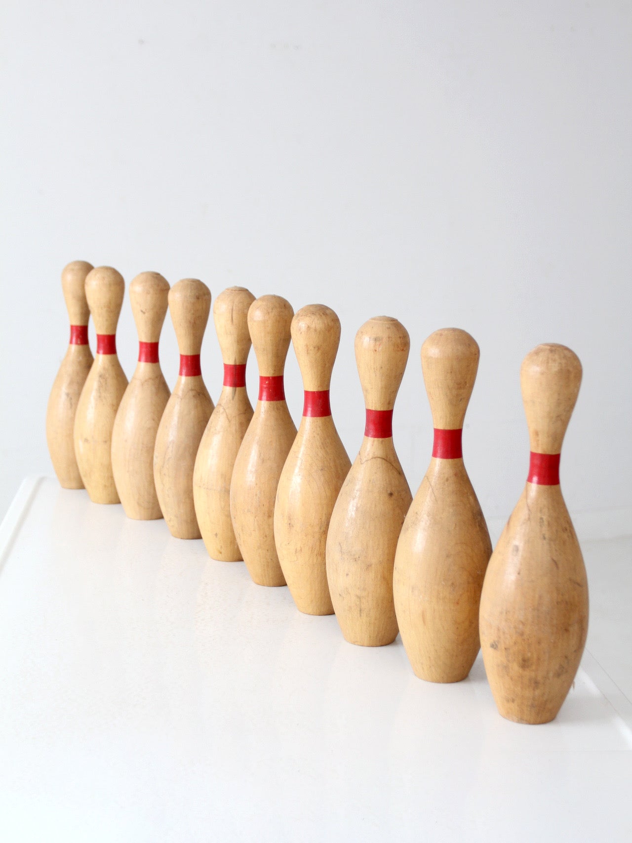 set of 10 vintage wooden bowling pins
