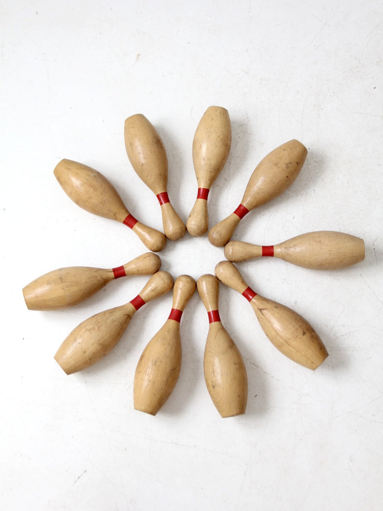 set of 10 vintage wooden bowling pins