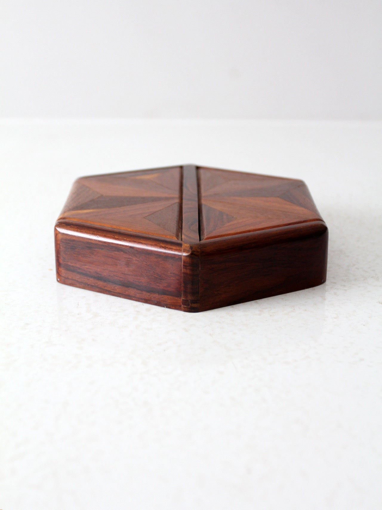 mid-century parquetry hexagonal box