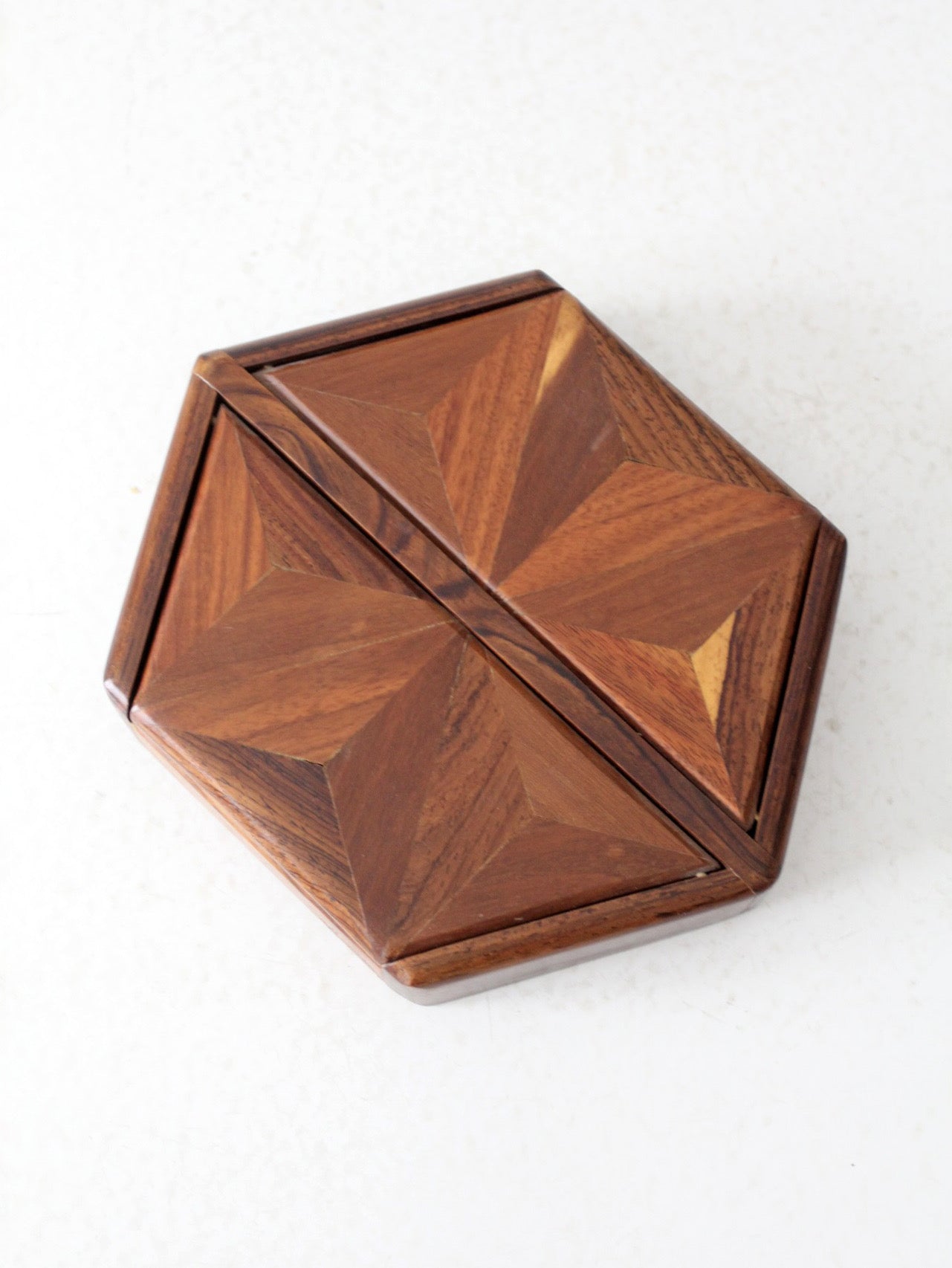 mid-century parquetry hexagonal box