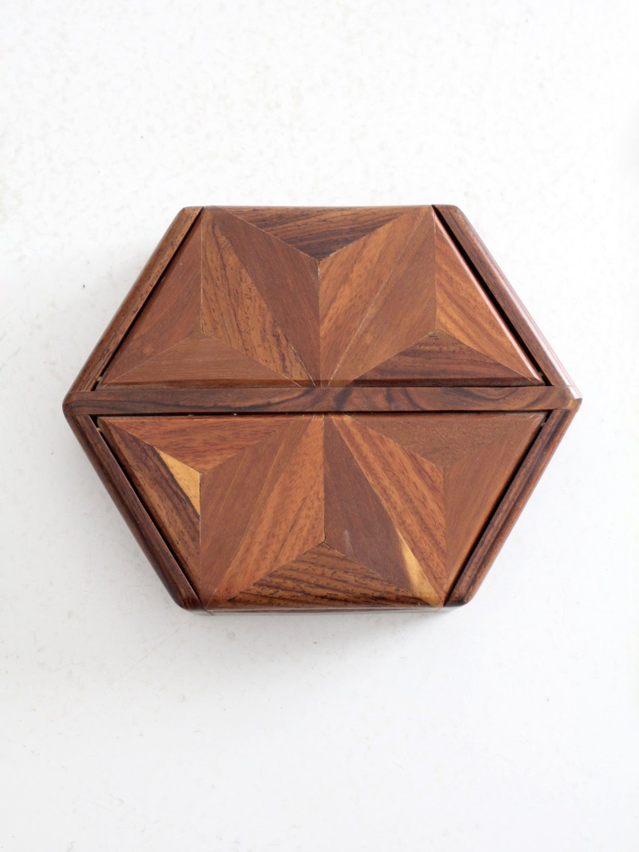 mid-century parquetry hexagonal box