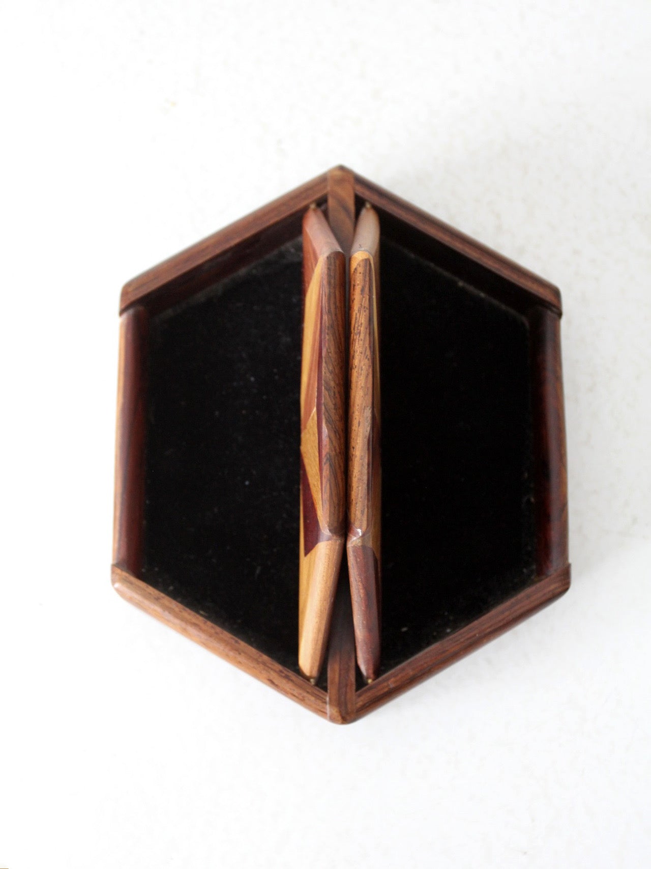 mid-century parquetry hexagonal box
