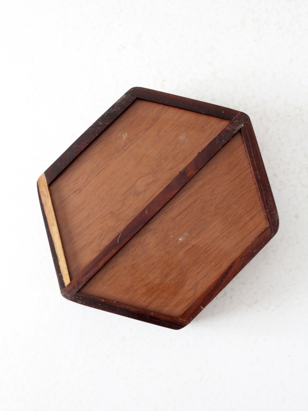 mid-century parquetry hexagonal box