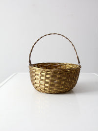 vintage solid brass woven basket
