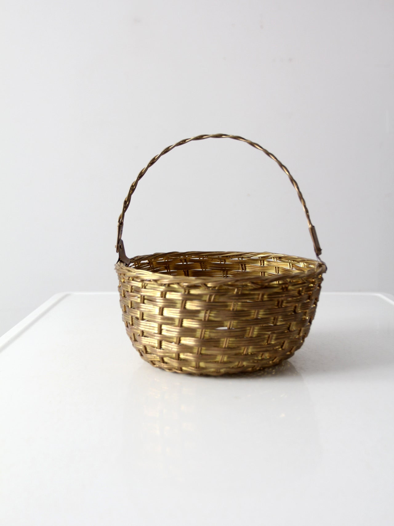 vintage solid brass woven basket