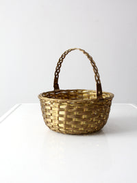 vintage solid brass woven basket