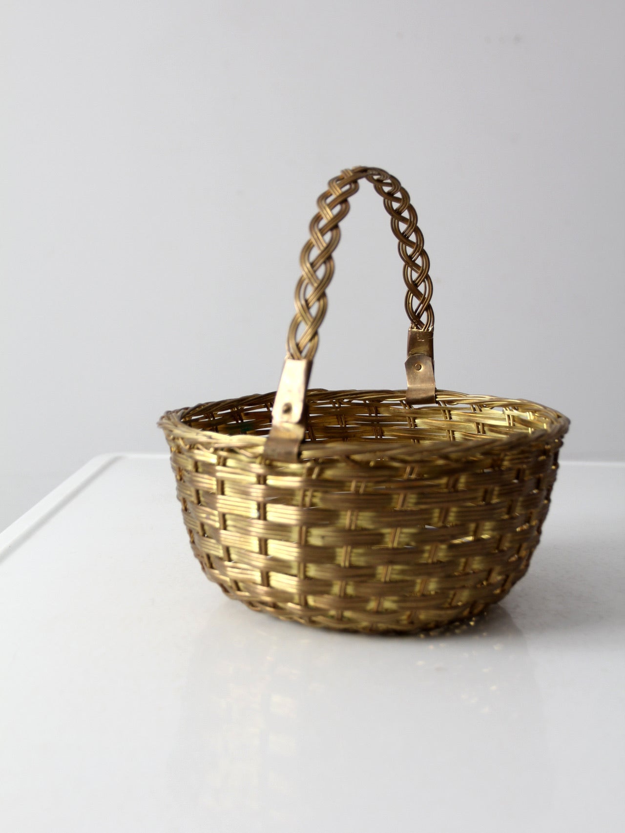 vintage solid brass woven basket