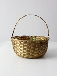 vintage solid brass woven basket