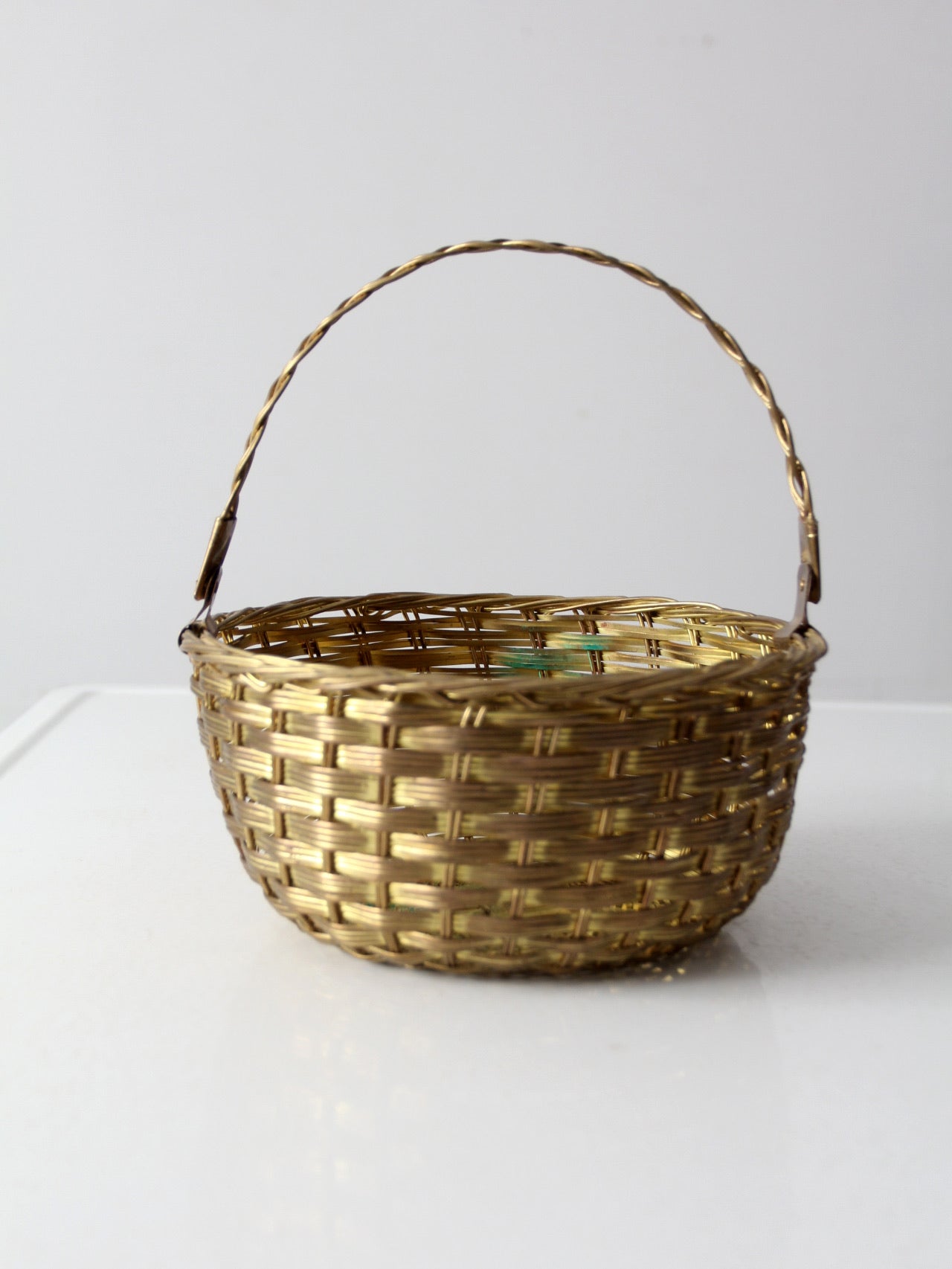 vintage solid brass woven basket